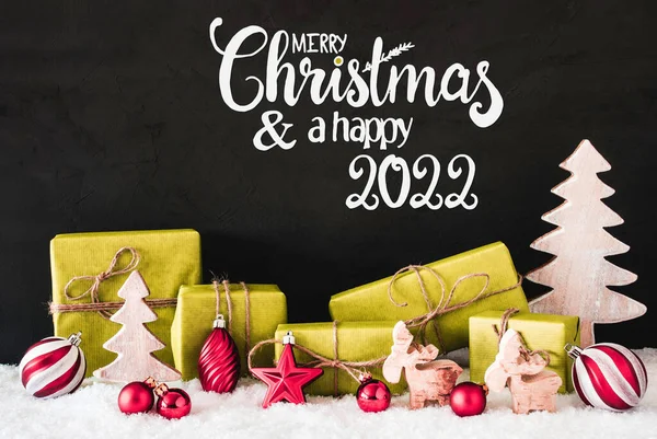 Sneeuw, Geschenk, Boom, Bal, Vrolijk kerstfeest en een gelukkig 2022 — Stockfoto