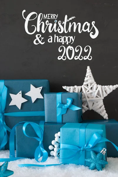 Turchese regalo, neve, buon Natale e un felice 2022, stella — Foto Stock