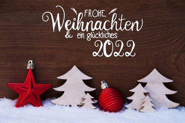 Vánoční stromek, Sníh, Červený ples, Glueckliches 2022 znamená šťastný 2022 — Stock fotografie