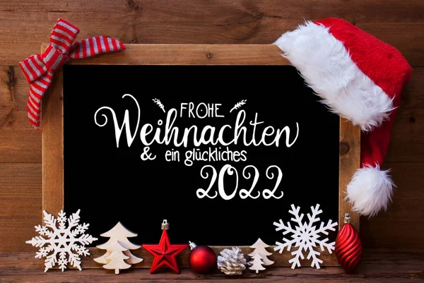 Chalkboard, Decoração de Natal, Bola Vermelha, Glueckliches 2022 Significa Feliz 2022 — Fotografia de Stock