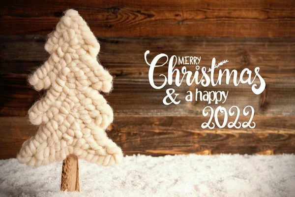 ファブリッククリスマスツリー、雪、メリークリスマスそして幸せな2022 — ストック写真