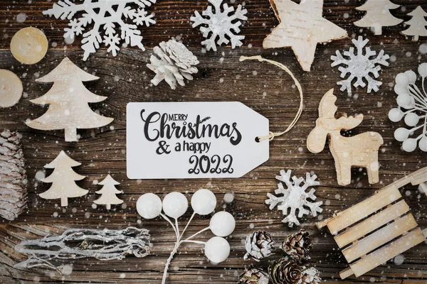 Etykieta, Ramka świątecznej dekoracji, Szczęśliwego 2022, Płatki śniegu — Zdjęcie stockowe