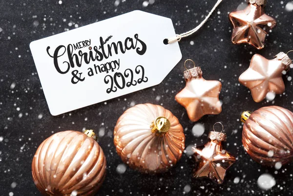 Ετικέτα, Χρυσή Διακόσμηση, Καλά Χριστούγεννα και ένα ευτυχισμένο 2022, νιφάδες χιονιού — Φωτογραφία Αρχείου