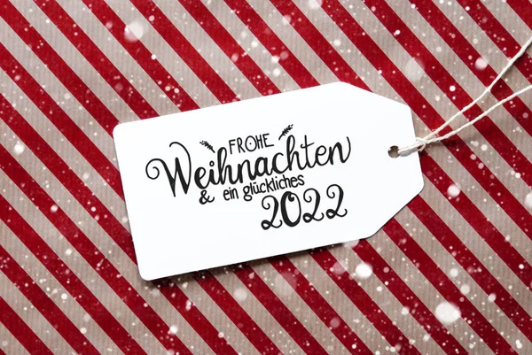 Red Wrapping Paper, Label, Glueckliches 2022 Means Happy 2022, Snowflakes — Stock Photo, Image