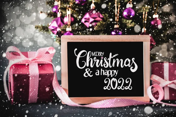 Albero di Natale, Regalo rosa, Bokeh, Buon Natale e Felice 2020, Ballo — Foto Stock