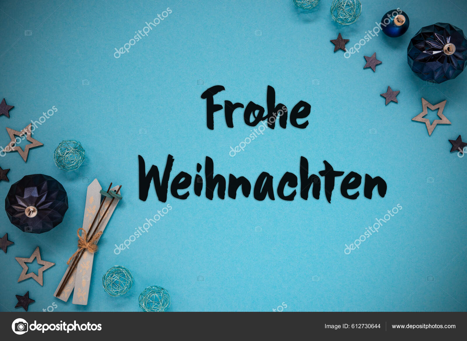 Christmas Card German Text Frohe Weihnachten Means Merry Christmas  Turquoise — Stock Photo © Nelosa #612730644, image size:1600x1168