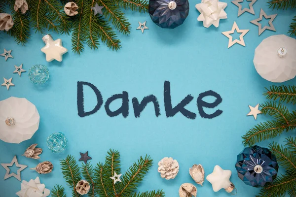 Kerstkaart Met Duitse Tekst Danke Betekent Dank Turkoois Blauwe Achtergrond — Stockfoto