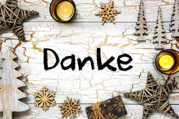 Niemiecki Tekst Danke Oznacza Dziękuję Białe Drewniane Vintage Tle Boże — Zdjęcie stockowe