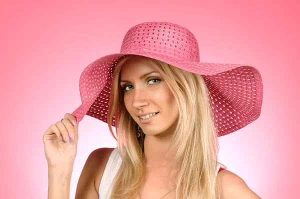 Beautiful blonde girl portrait in hat — Stock Photo, Image