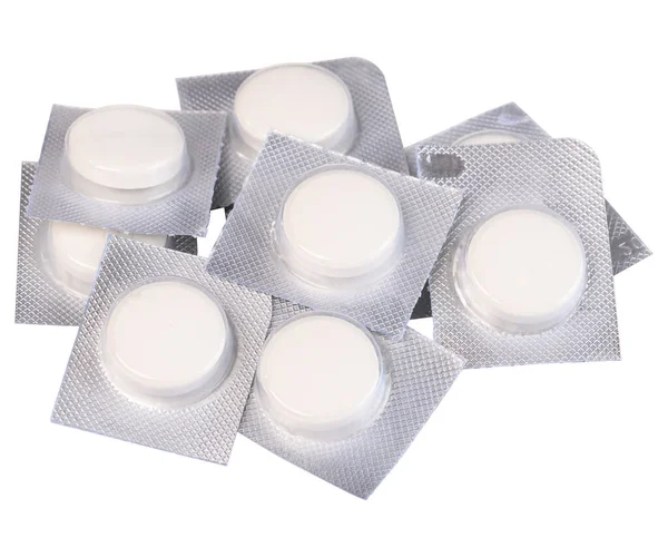 Witte Tabletten Een Blisterverpakking Los Van Het Gebruikelijke Deel Individuele — Stockfoto