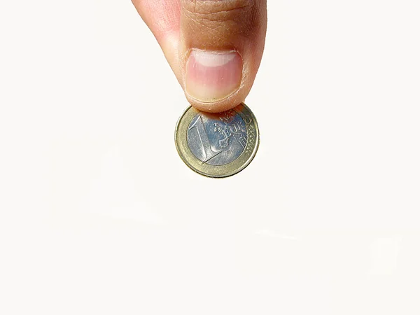 Hand holding a one euro coin — Stock Photo, Image