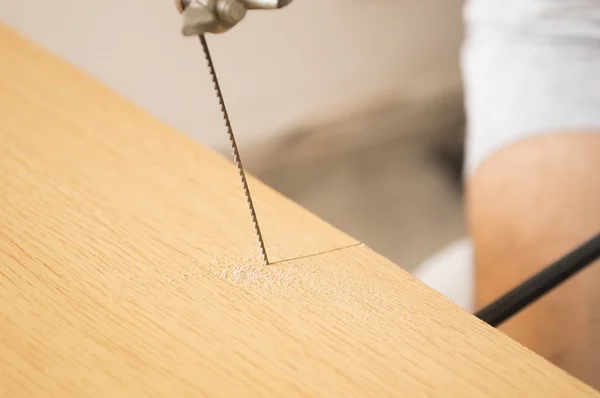 Marquetry craftsman this sawing board — Stock Photo, Image