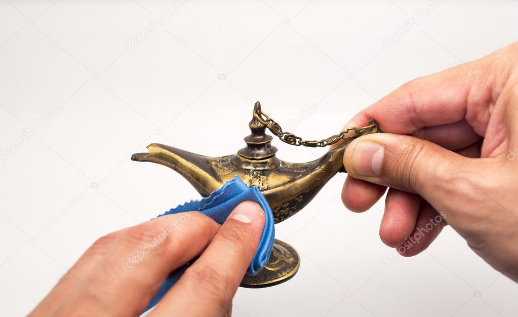 rubbing magic lamp