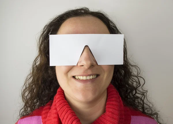 Smiling woman with paper glasses — Stock Photo, Image