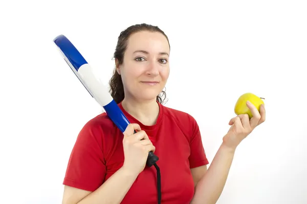 Sportswoman dietician showing healthy lifestyle — Stock Photo, Image