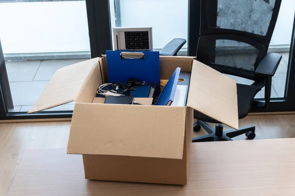 Moving Office Home Packing Belongings Box Getting Fired — Stock Photo, Image