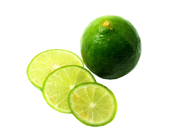 Fresh lime and slice, Isolated on white background — Stock Photo, Image