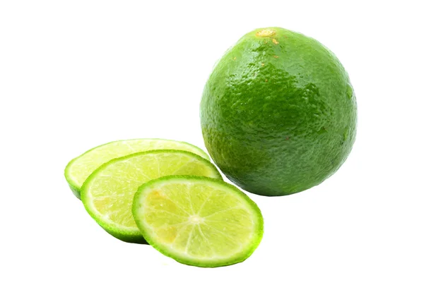 Fresh lime and slice, Isolated on white background — Stock Photo, Image