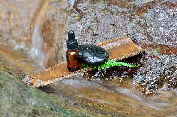 Piedra Zen con aceite de spa — Foto de Stock