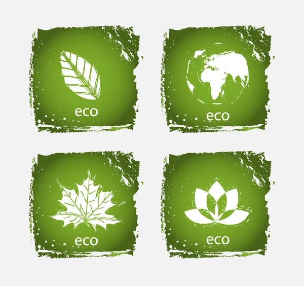 Green grunge nature icons — Stock Vector