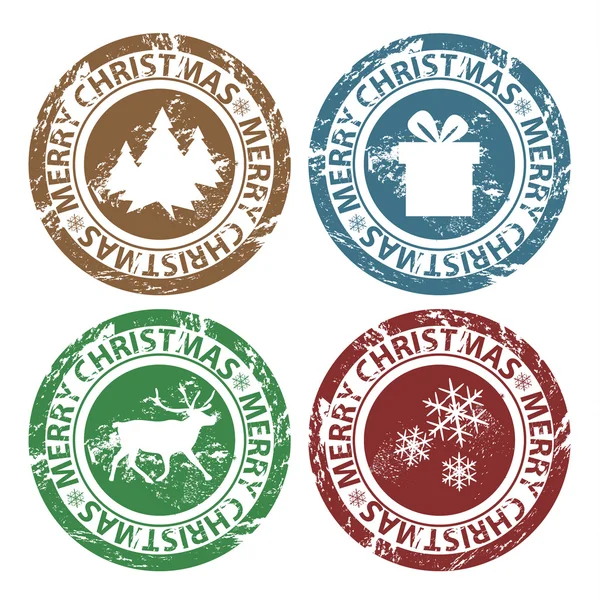 Grunge Buon Natale francobolli — Vettoriale Stock