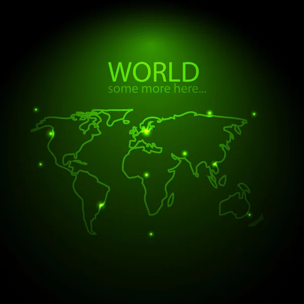輝く緑の世界地図背景 — ストックベクタ