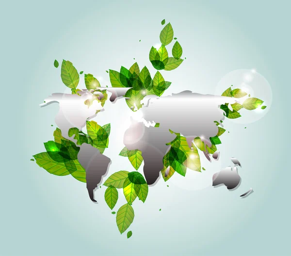 Föld Térkép-zöld levelek — Stock Vector