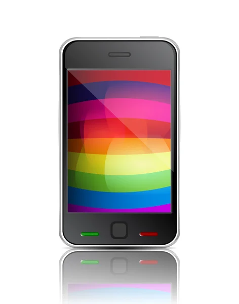De slimme telefoon van de vector met regenboog achtergrond — Stockvector
