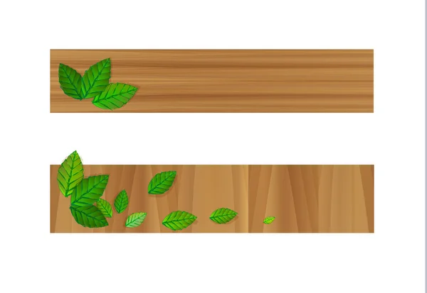 Bandeiras de madeira vetorial com folhas — Vetor de Stock