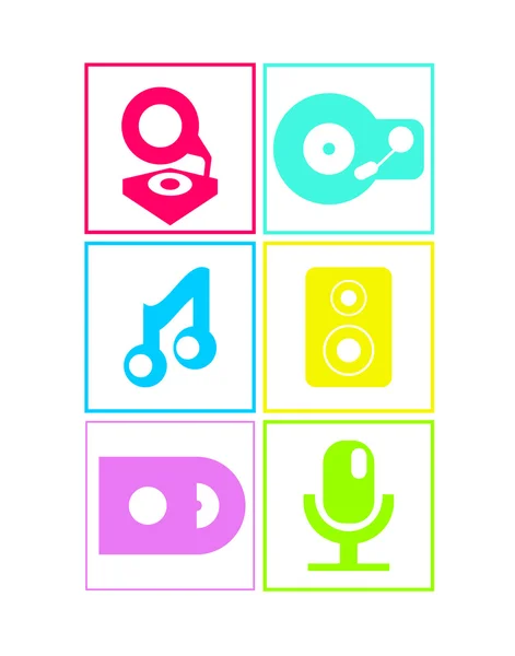 Iconos de música plana de color neón — Vector de stock