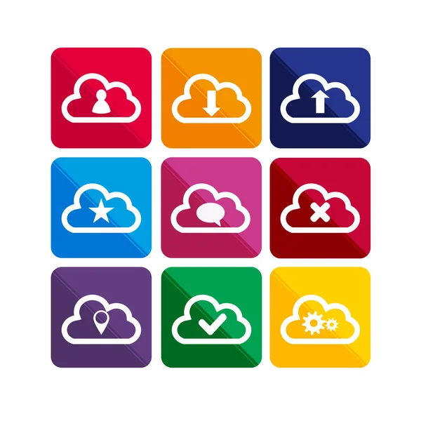 Iconos de nubes planas de sombra larga — Vector de stock