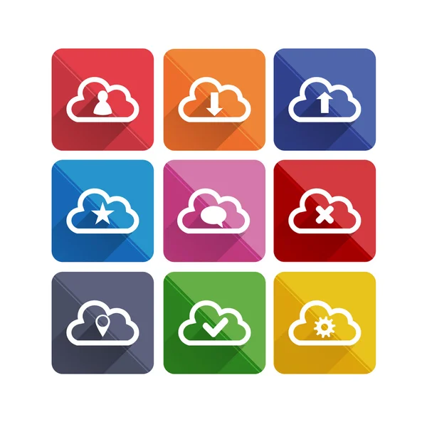 Flat long shadow cloud icons — Stock Vector