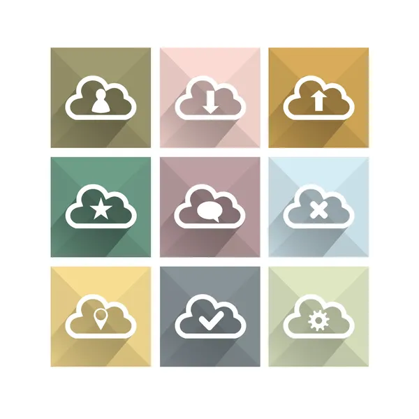 Flat long shadow cloud icons — Stock Vector