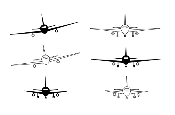 Zwart-wit contour vliegtuigen — Stockvector