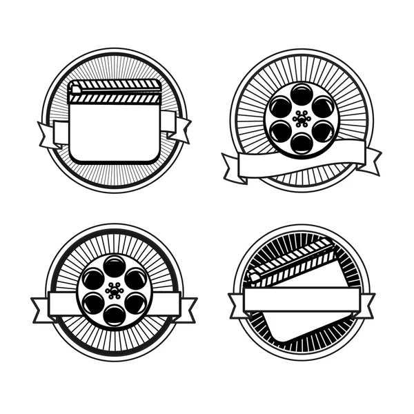 Iconos de sellos de película en blanco y negro — Vector de stock