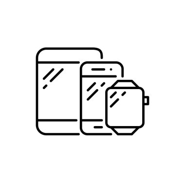 Akıllı aletler. Tablet, akıllı telefon, izle. Çapraz cihaz test ve pazarlama ikonu. Piksel mükemmel, düzenlenebilir vuruş.