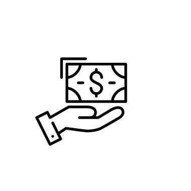 Bir dolarlık banknotla el. Nakit ödeme ikonu. Piksel mükemmel, düzenlenebilir vuruş
