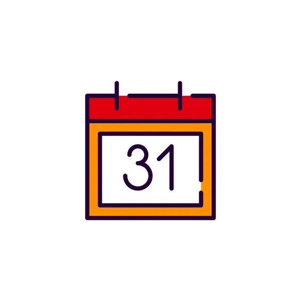 Binder kalender med datum 31 på. Pixel perfekt, redigerbar stroke färgglada linje konst ikon — Stock vektor