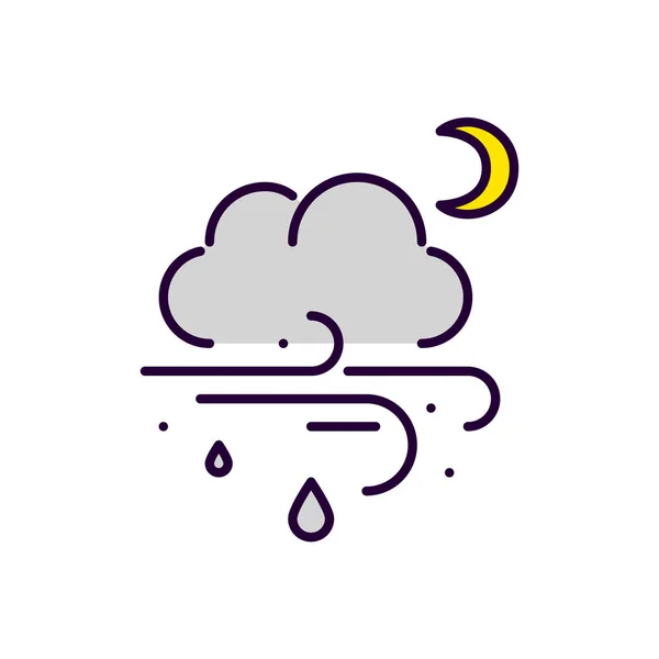 Mauvais temps nuit d'automne. Pluie et vent. Pixel parfait, touche modifiable icône d'art en ligne coloré — Image vectorielle