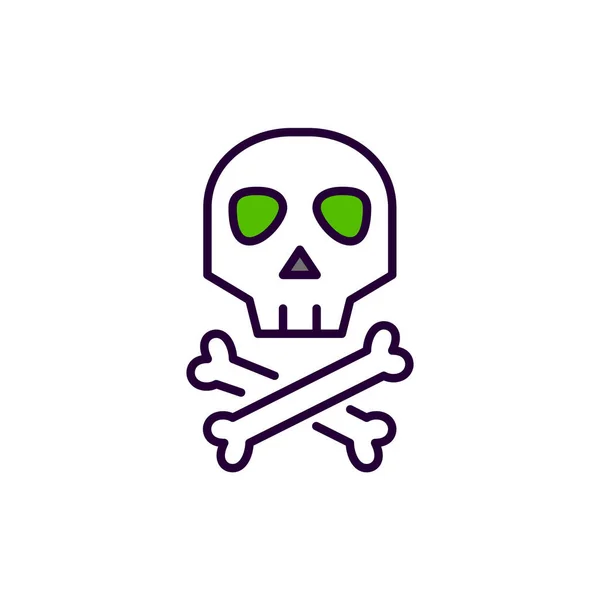 Crâne et os croisés. Danger effrayant Halloween et symboles empoisonnés. Pixel parfait, touche modifiable icône d'art en ligne coloré — Image vectorielle