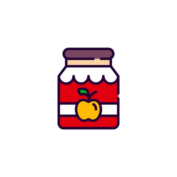 Tarro de vidrio con mermelada. Cocina de conservación de cosecha casera. Pixel perfecto, editable trazo colorido línea de arte icono — Archivo Imágenes Vectoriales