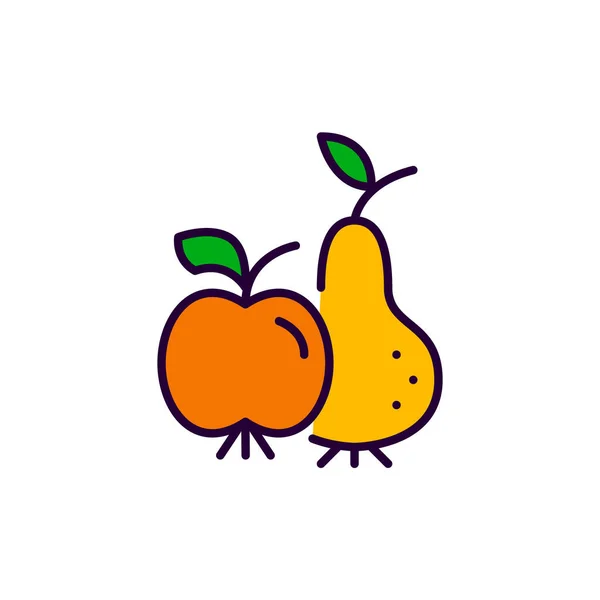 Manzana y fruta de pera iconos de colores. Frutas tradicionales de cosecha de otoño. Pixel perfecto, golpe editable — Vector de stock
