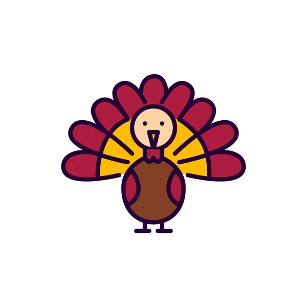 Thanksgiving turkey cartoon style. Holiday mascot animal. Pixel perfect, editable stroke colorful icon — Stock Vector