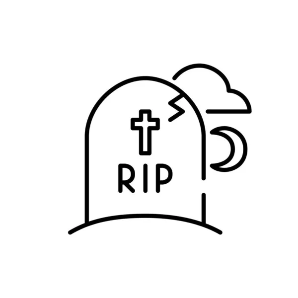 RIP ταφόπετρα τρομακτικό Χάλογουιν θέμα νεκροταφείο τη νύχτα. Pixel τέλεια, επεξεργάσιμο εικονίδιο τέχνης γραμμή εγκεφαλικό επεισόδιο — Διανυσματικό Αρχείο