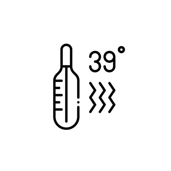 Verificación de temperatura con un termómetro como medida de prevención de enfermedades covid. Fiebre temperatura corporal. Pixel perfecto, golpe editable — Vector de stock