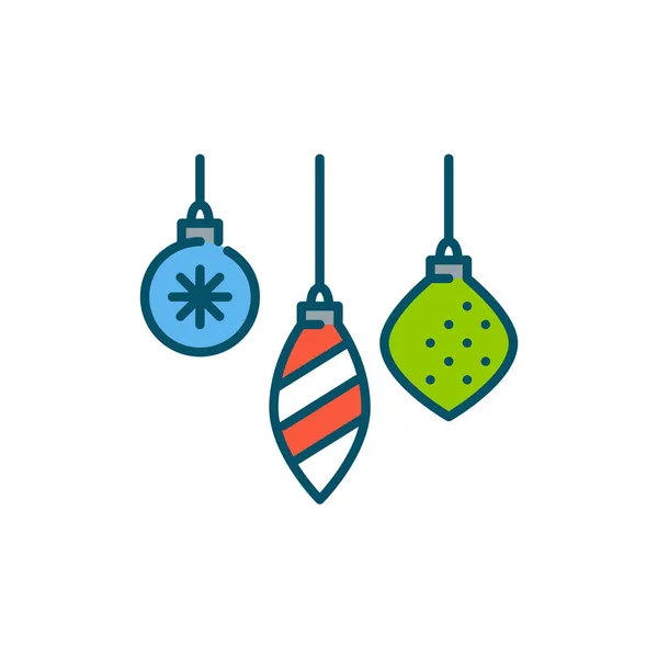 Bugigangas de árvore de abeto. Decoração tradicional de Natal. Pixel perfeito, ícone colorido curso editável — Vetor de Stock