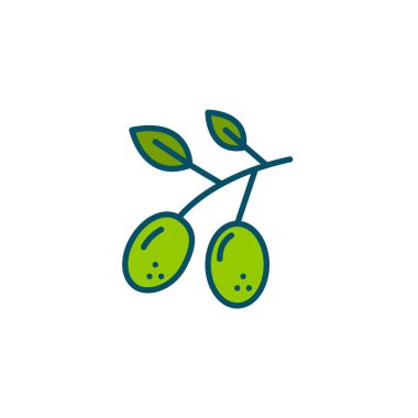 Yapraklı bir dalda zeytin. Zeytin yağı üretimi. Piksel mükemmel, düzenlenebilir renkli simge