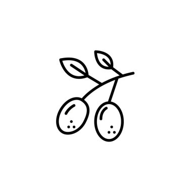 Yapraklı bir dalda zeytin. Zeytin yağı üretimi. Piksel mükemmel, düzenlenebilir vuruş simgesi