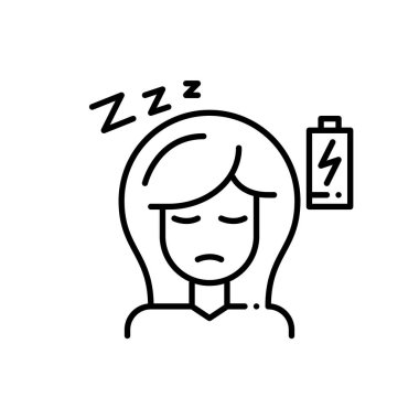 Yorgunluk belirtileri gösteren bir kız. Düşük enerji ve uyuklama. Piksel mükemmel, düzenlenebilir tıbbî simge