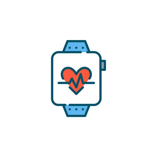 Fitness tracker app on a smart watch. Heart rate monitor. Healthy lifestyle. Pixel perfect, editable stroke colorful icon — Stock Vector